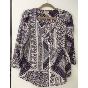 Lucky Brand Blouse Size S Semi Sheer 3/4 Sleeve